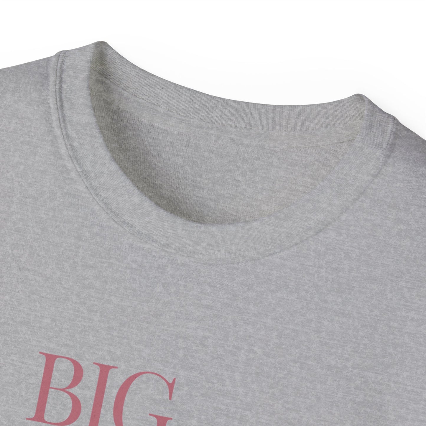 Close-up of collar on Big Ick Energy T-shirt – soft cotton detail, grey colour version