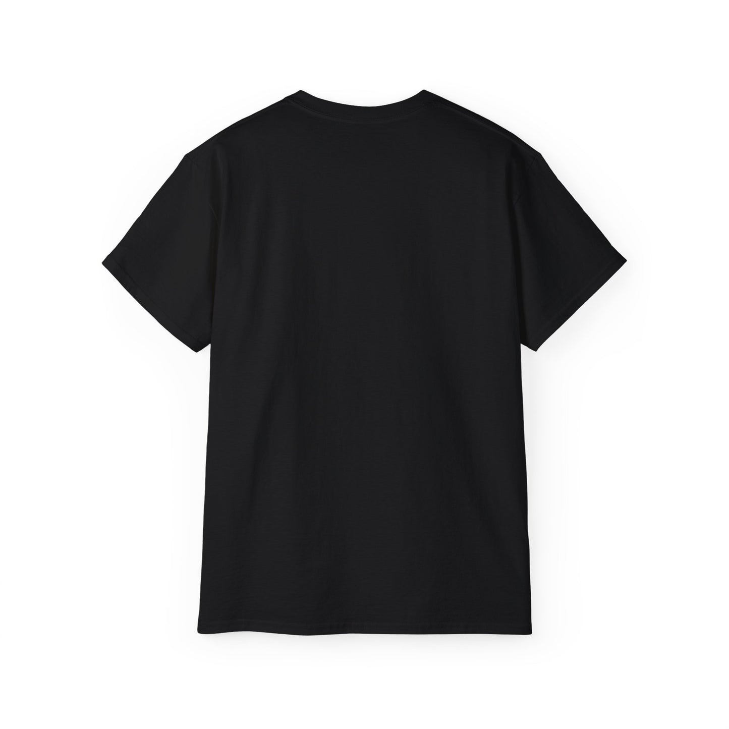 Back view of funny That's Amore pizza shirt – plain back, black colour version