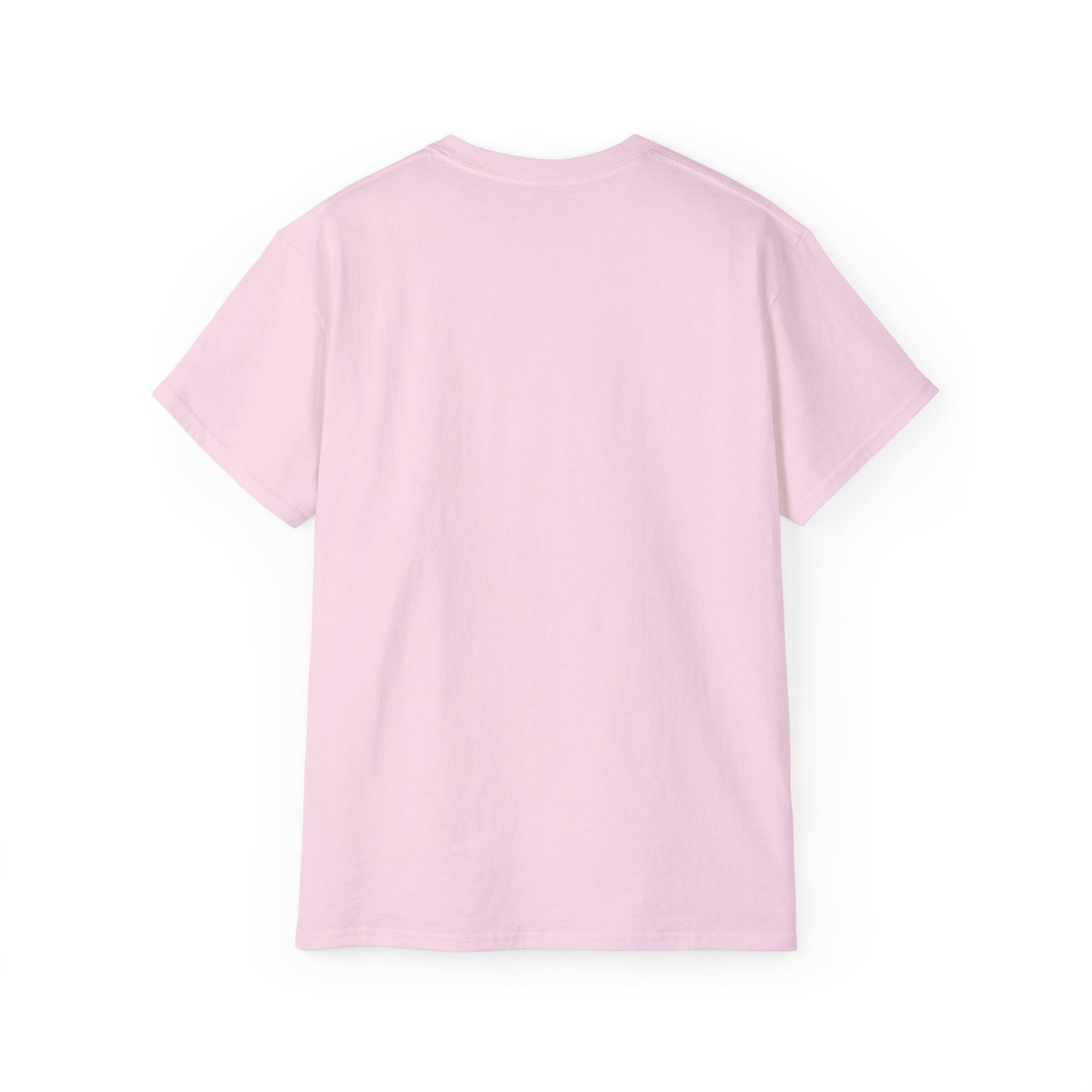 Back view of funny That's Amore pizza shirt – plain back, pink colour version