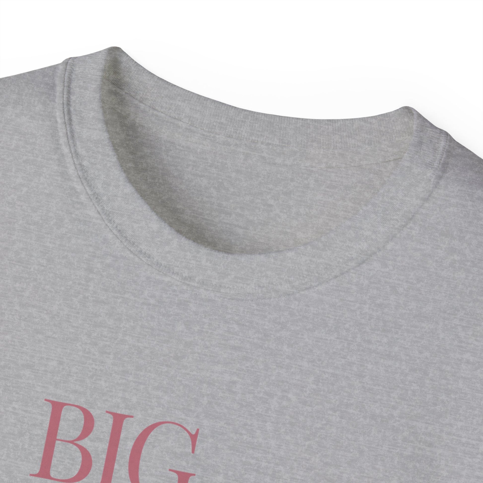 Close-up of collar on Big Ick Energy T-shirt – soft cotton detail, grey colour version