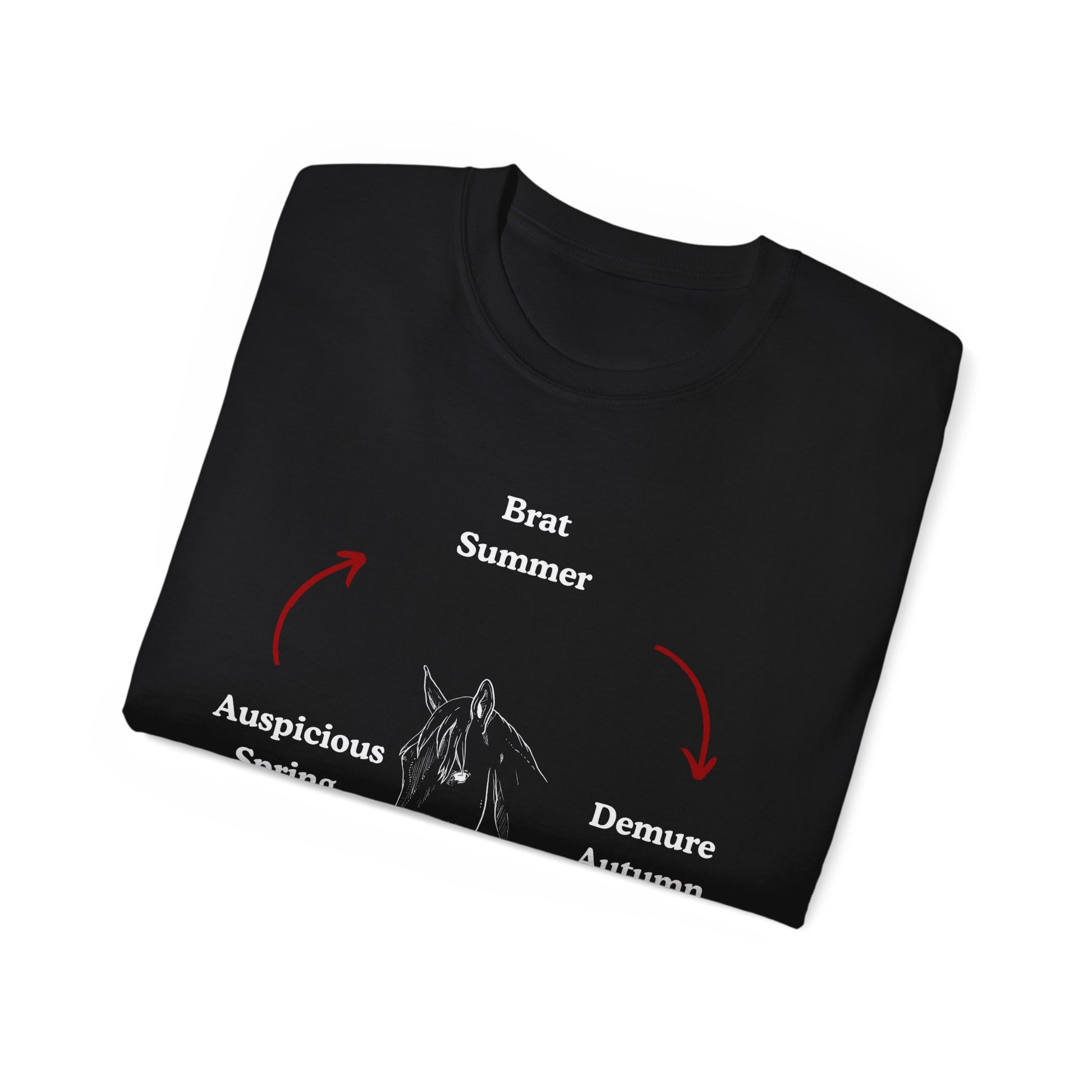 Folded Brat Summer Cycle T-shirt with part of seasonal mood graphic visible