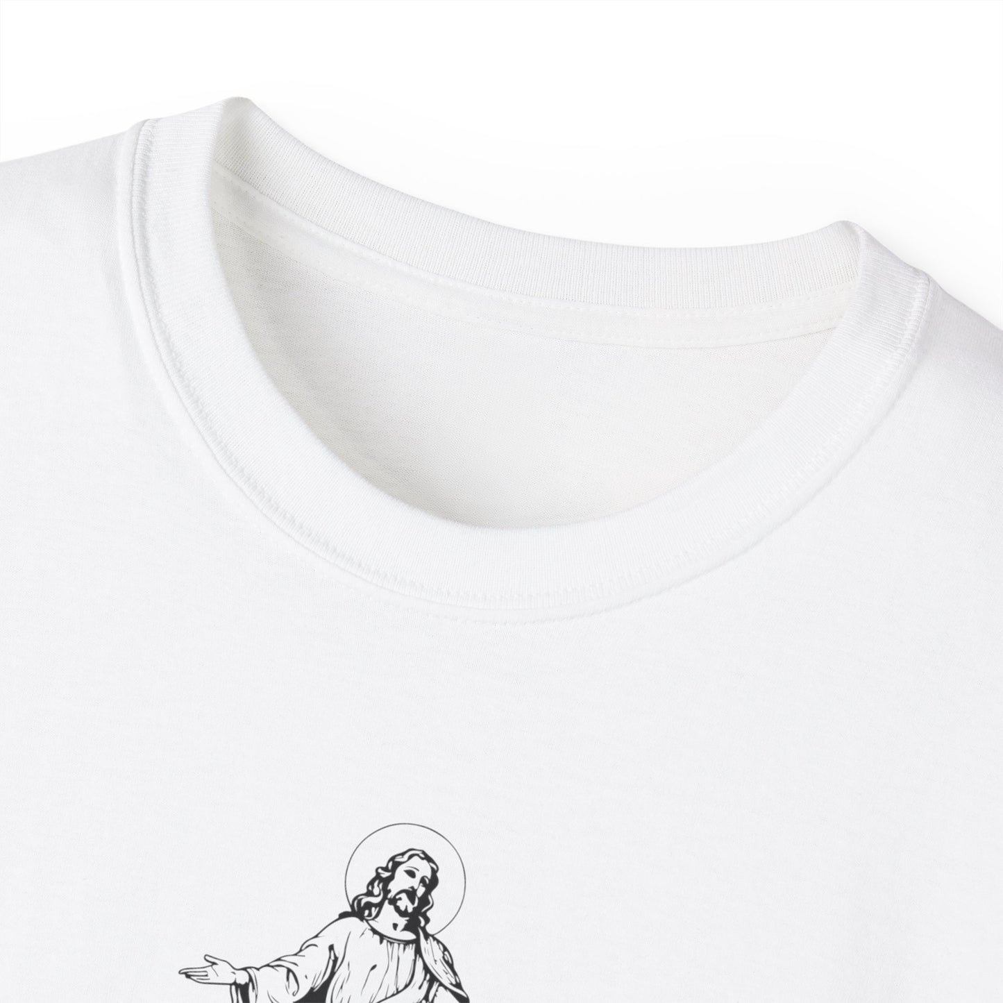 Collar detail of Good Friday Agreement funny meme shirt – unisex fit