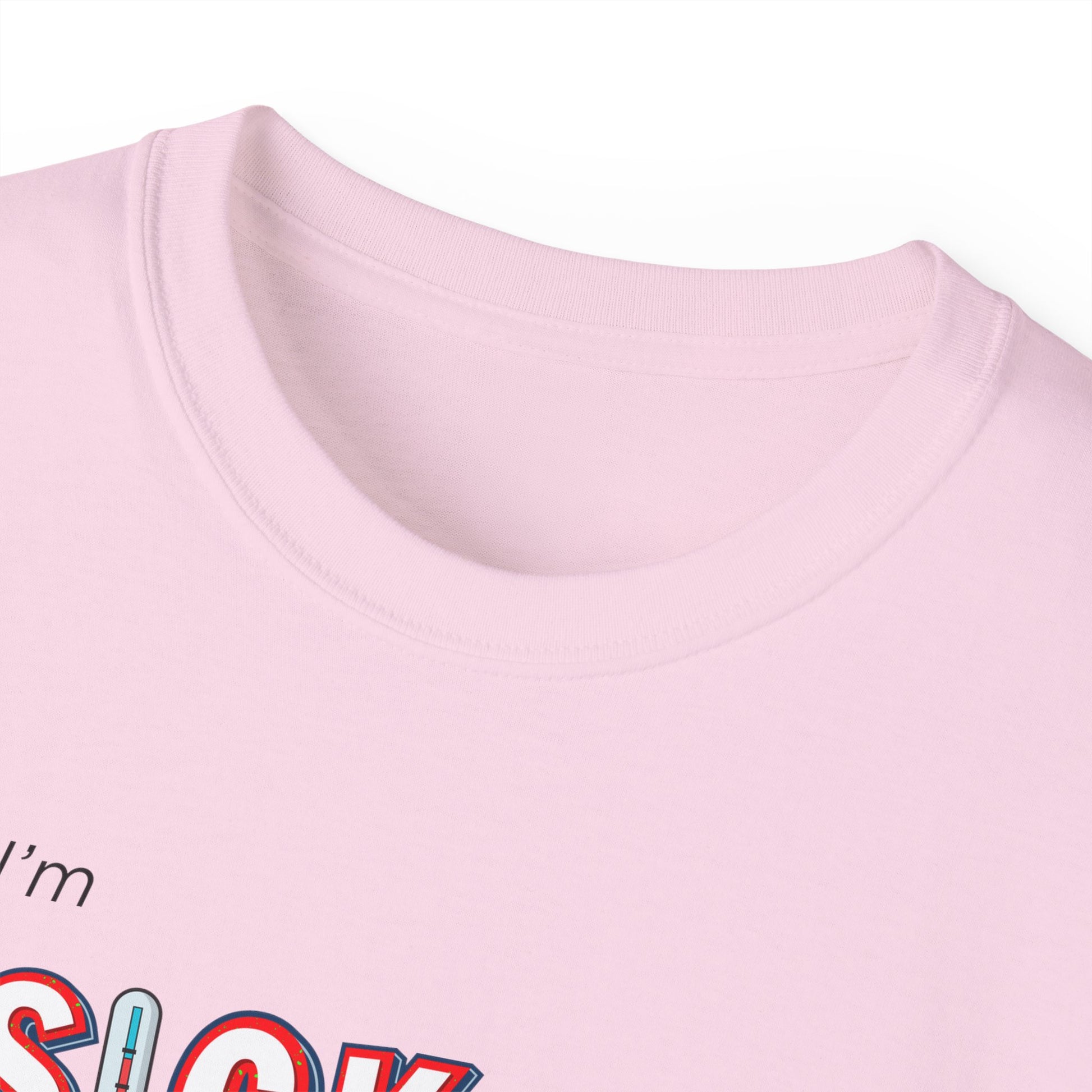 Collar detail of Iboobprofen T-shirt – unisex fit, breathable cotton, pink colour version