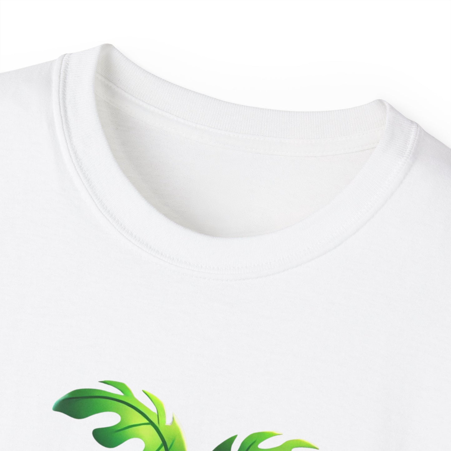 Collar close-up of Monstera Inc. T-shirt – soft cotton fabric detail