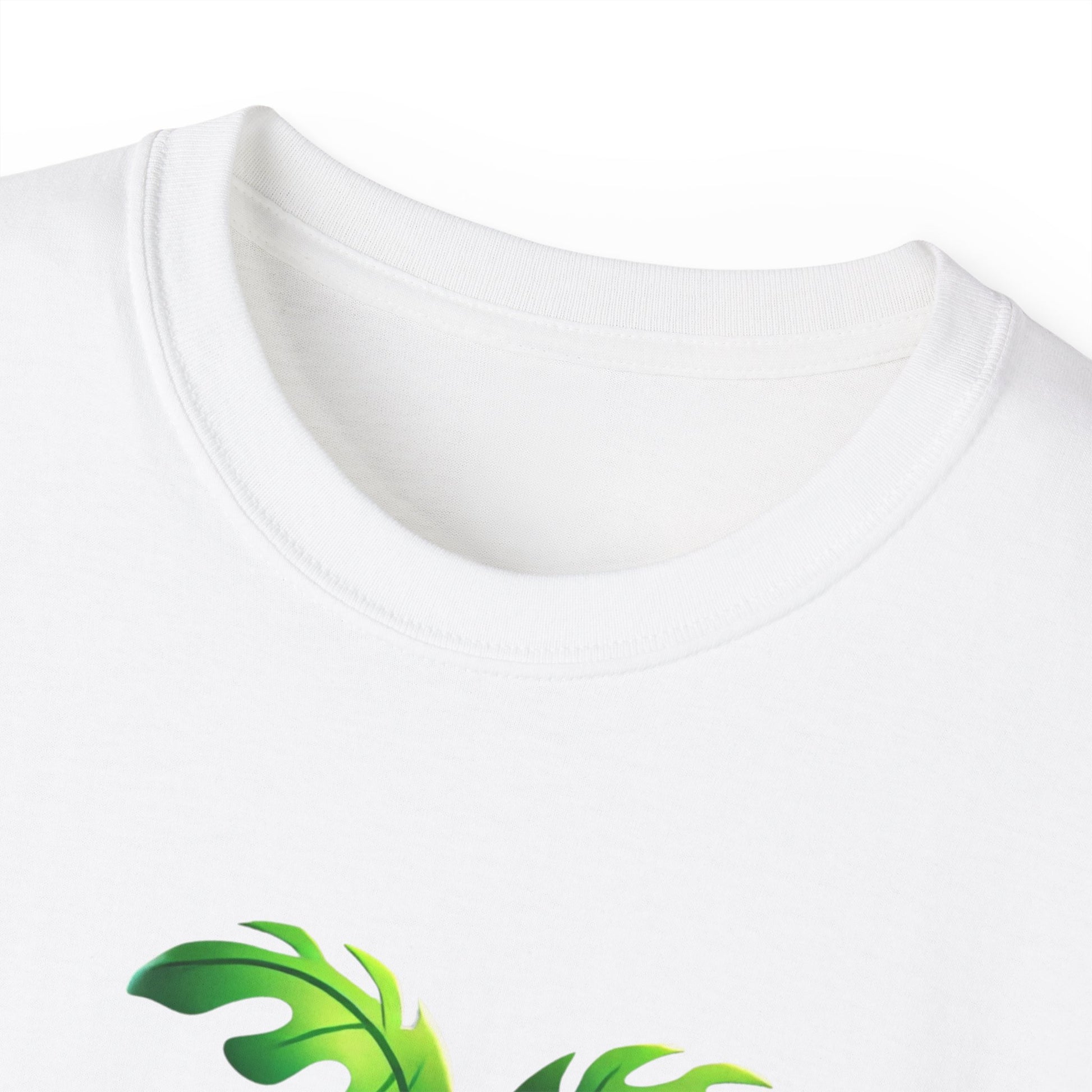 Collar close-up of Monstera Inc. T-shirt – soft cotton fabric detail