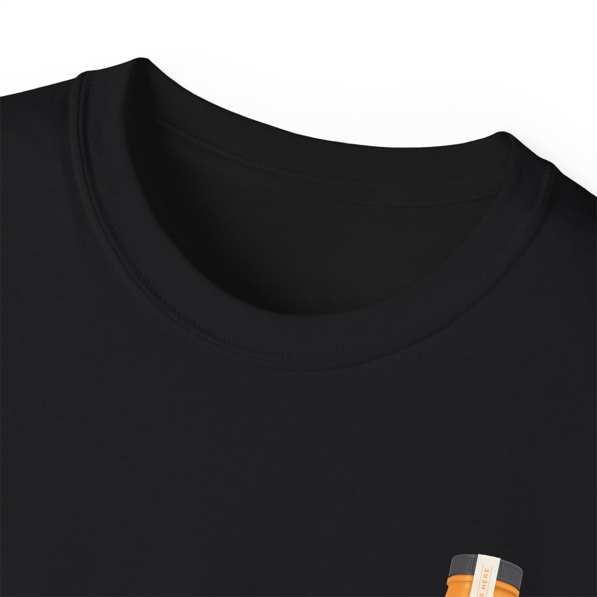 Close-up of Silly Goose Juice T-shirt collar and neckline stitching detail