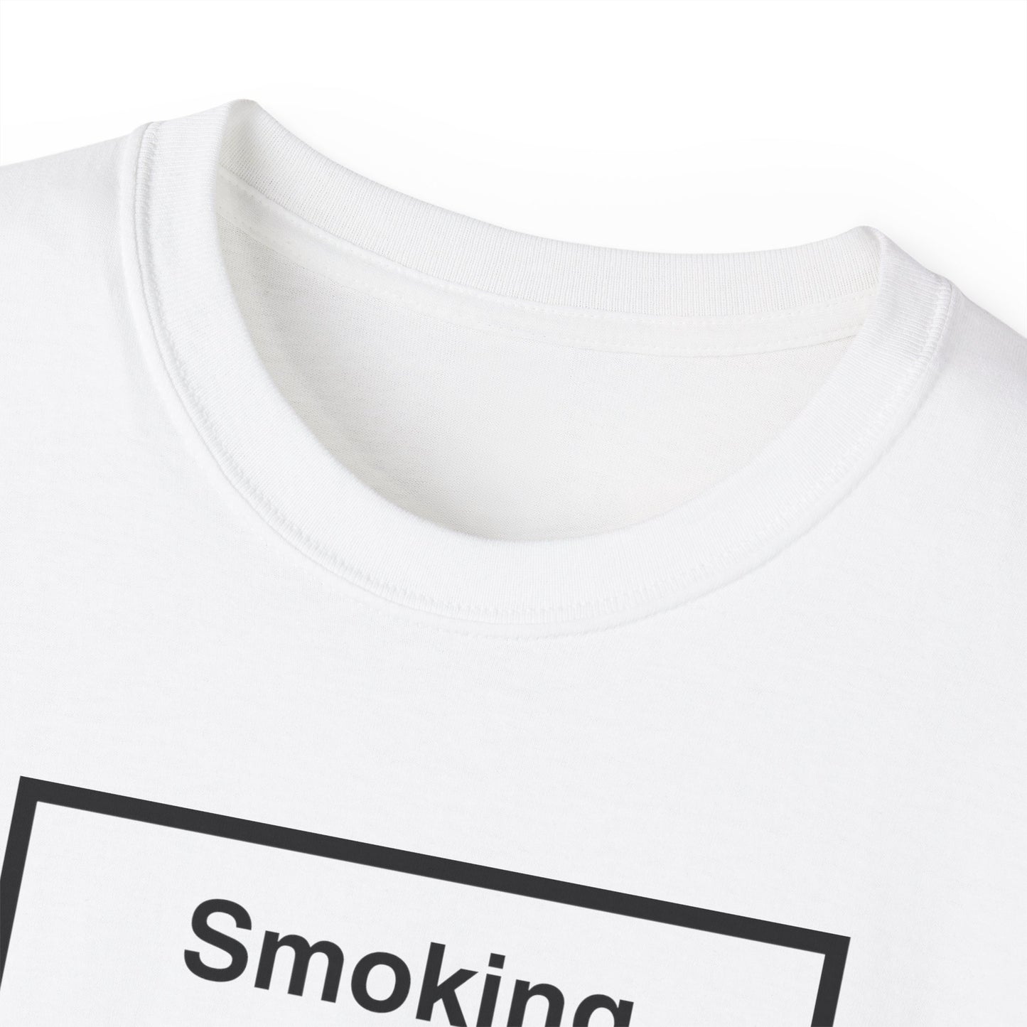 Collar close-up of Smoking Kills T-shirt – ethically made cotton