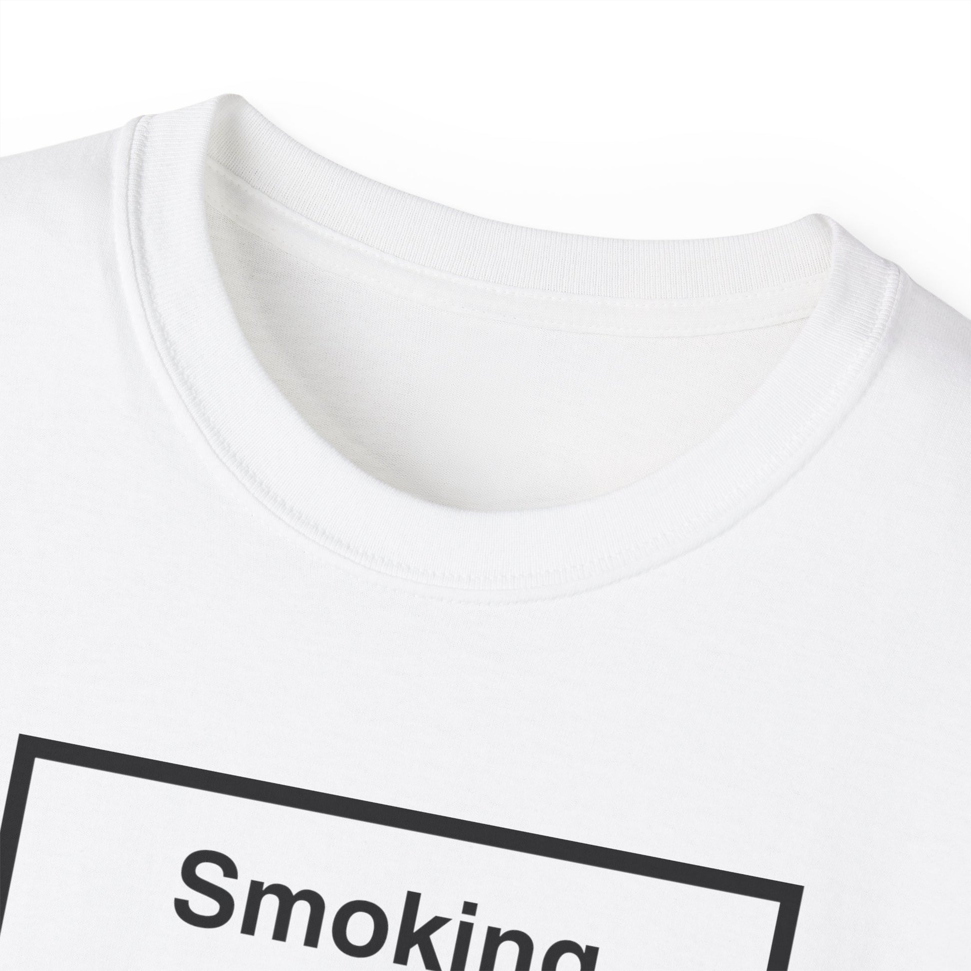 Collar close-up of Smoking Kills T-shirt – ethically made cotton