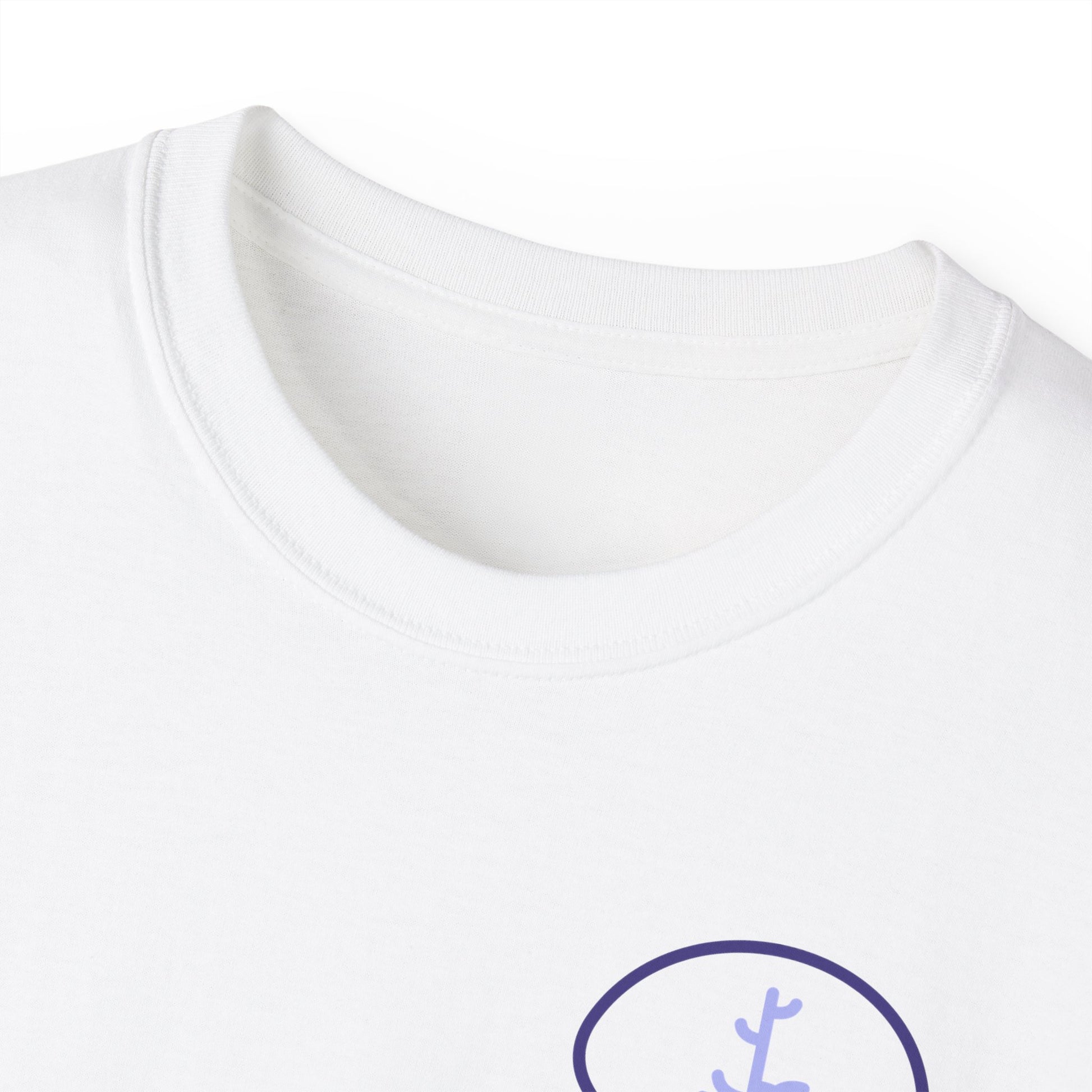 Close-up of Viva Las Vagus T-shirt collar and neckline stitching detail